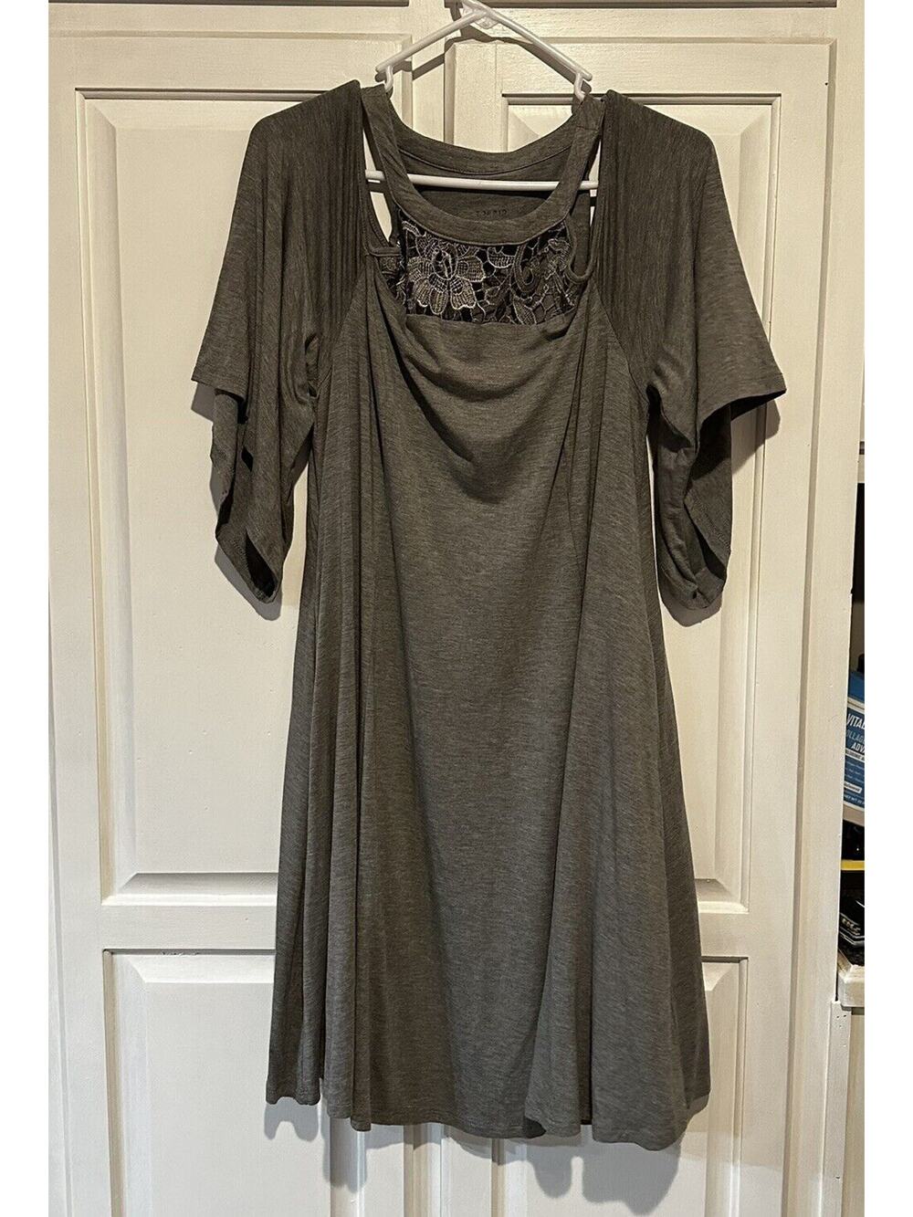 TORRID SUPER SOFT Gray Lace COLD SHOULDER Mini Dress Size O Plus Size